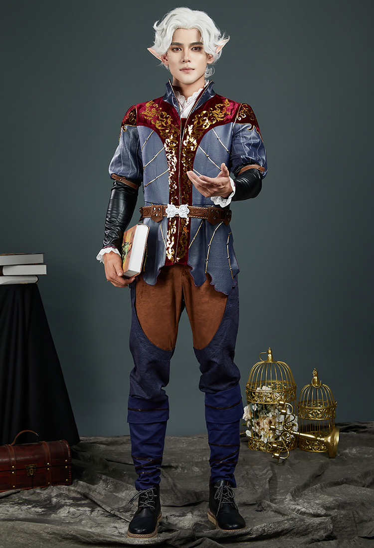 Baldur's Gate Astarion Cosplay Costume Top and Jacket with Long Pants and Belt