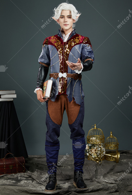 Baldur's Gate Astarion Cosplay Costume Top and Jacket with Long Pants and Belt
