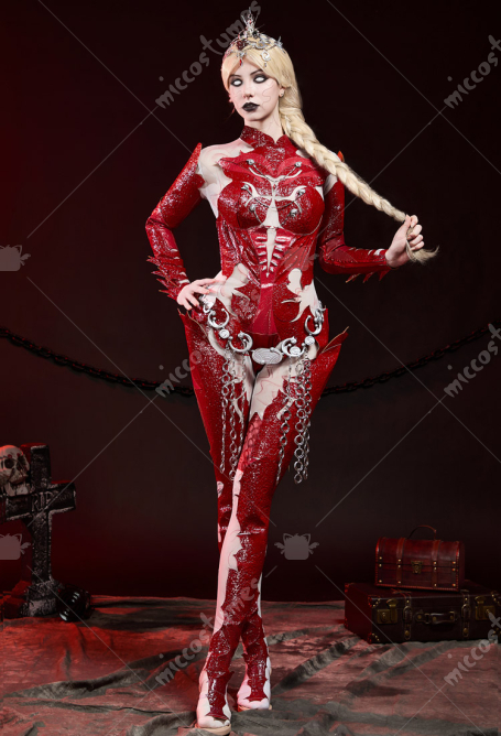Baldur's Gate Orin Cosplay Costume Red Suit and Hand Accessory and Waist Chain