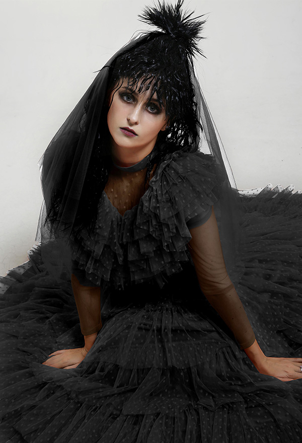 Robe de Mariée Noire Gothique Costume de Cosplay Pour Halloween Avec Voile