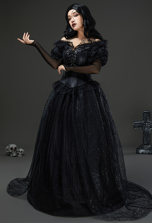 black dress for costume Luxury Couture Beaded Formal – The Dress Outlet ominous up close—and a row of functional buttons down the front for classic detail and just the right amount of structure 25 Halloween Costumes for Dark