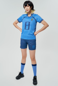 Blue Lock Bachira Meguru Cosplay Costume Soccer Jersey Set Sportswear T-shirt and Shorts with Vest and Socks