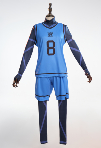 Blue Lock Bachira Meguru Cosplay Costume Black Blue Stripe Football Uniform Sport Vest and Shorts Tracksuit Set