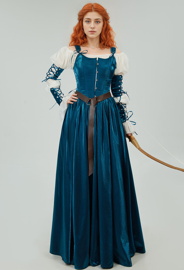 Halloween Melinda Mittelalter Kostüm Renaissance Vintage Laternenärmel Kleid mit Korsett und Rock Cosplay Kostüm