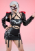 Superhero Derivative Biker Suit Set Leather Cutout Irregular Halter Dress with Hooded Jacket and Eyepatch