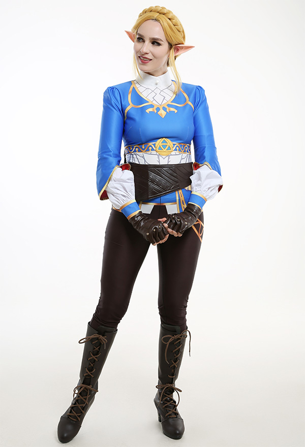 The Legend of Zelda Breath of the Wild Costume de Cosplay Princesa Zelda Conjunto con Cinturón y Guantes