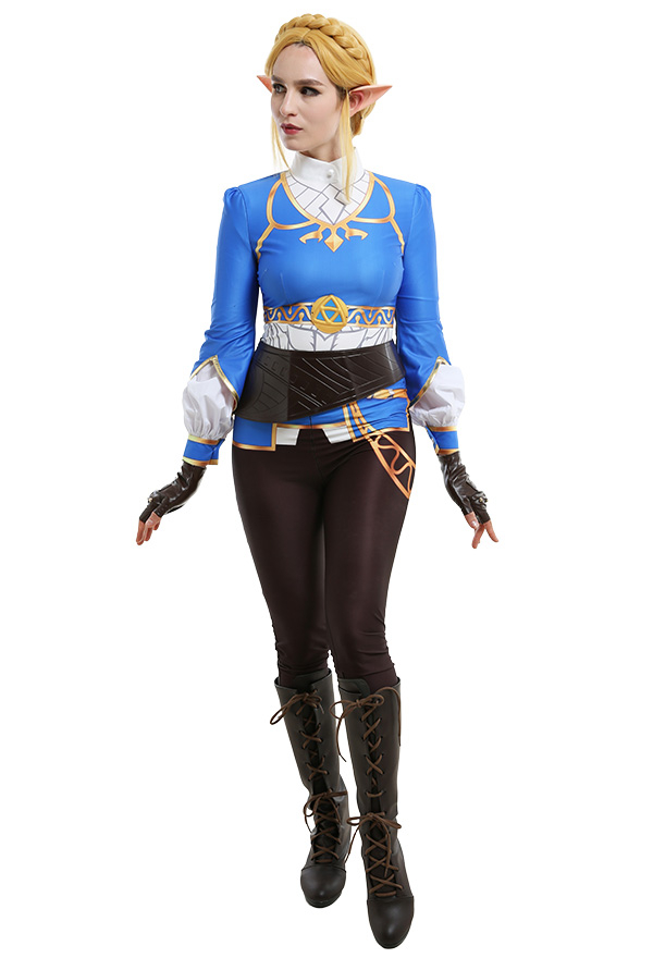 The Legend of Zelda Breath of the Wild Princess Zelda Cosplay Costume Outfit with Belt Pocket Gloves Pants