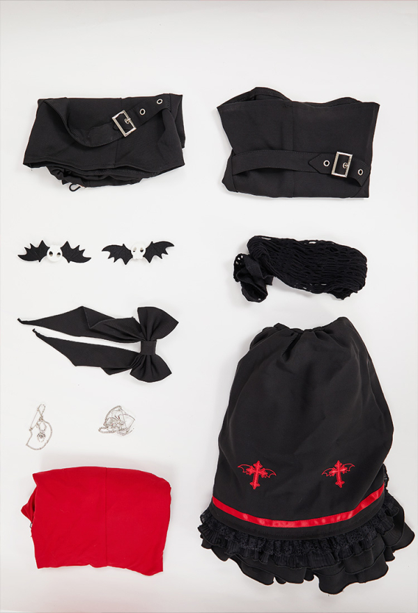 Dark Gothic Spider Web Cross Pattern Suspender Skirt Shirt Set