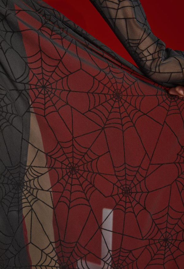 open lace back dress Deep Red 1960s Halloween Spider Web Dress