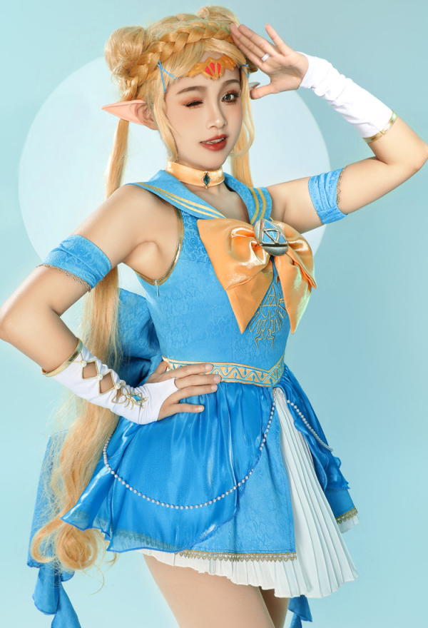 Robe de style Princesse Zelda Dérivé Magique Fille Marin avec Gants Cheveux Accessoire Cosplay Costume