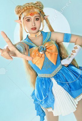 Princess Zelda Derivative Magical Girl Sailor Suit Dress with Hair Accessory Cosplay Costume view 2