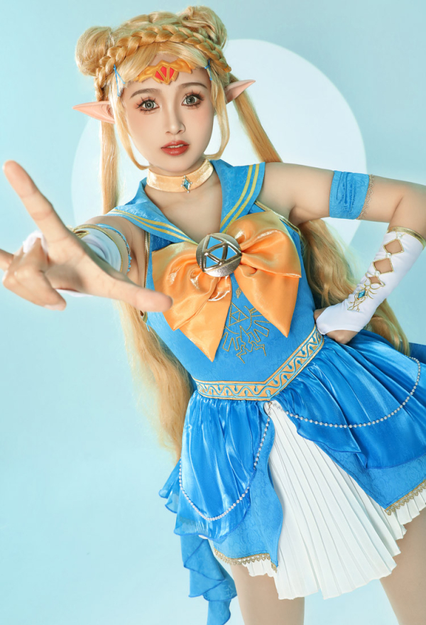 Robe de style Princesse Zelda Dérivé Magique Fille Marin avec Gants Cheveux Accessoire Cosplay Costume