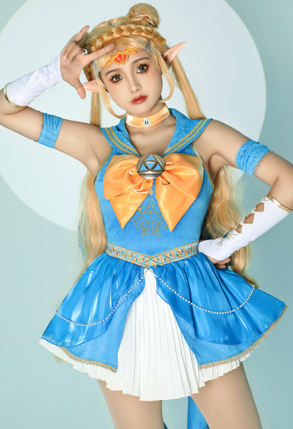 The Legend of Zelda Cosplay Kostüm Prinzessin Zelda Magisches Mädchen Kleid und Handschuhe mit Haarschmuck und Halsband