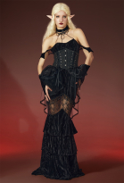 Halloween Sexy Vampire Costume Outfit Gothic Vampire Lace Dress with Corset Belt Necklace Gloves