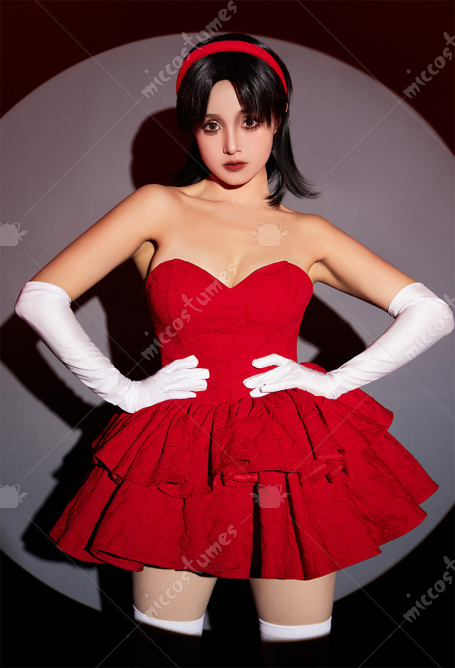 Perfect Blue Mima Cosplay Costume Red Strapless Tube Dress with Headband with Thigh-High Stockings and Gloves