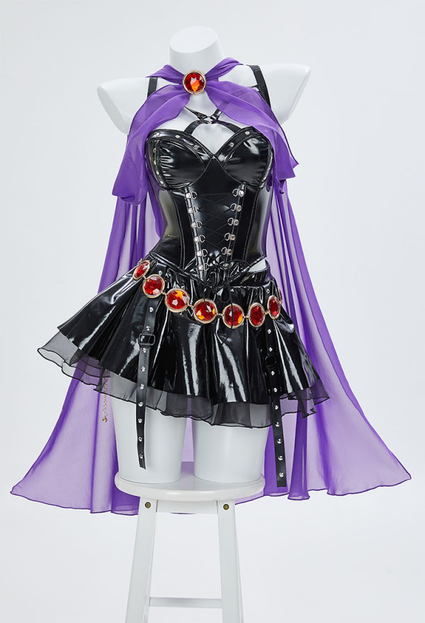 Halloween Raven Dérivé Casual Outfit Strap Débardeur et Jupe avec Capuche Sheer Cape et Ceinture