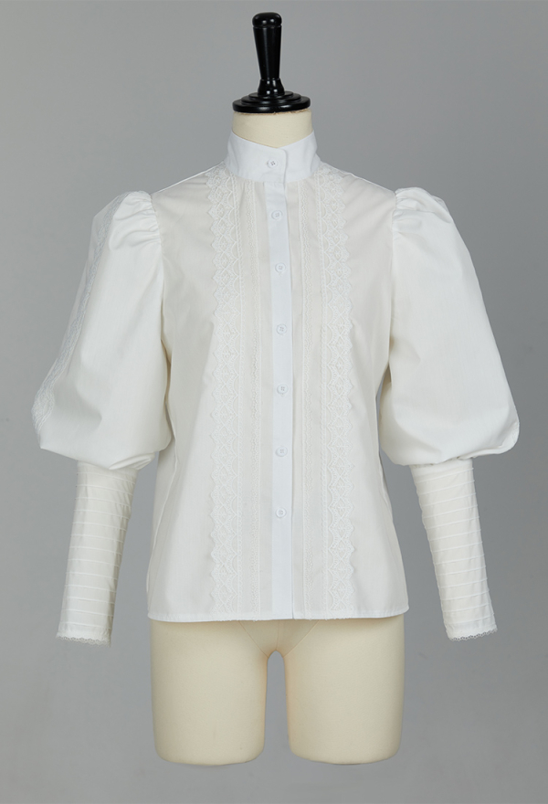 シャツ/ブラウス(長袖/七分) epine big ribbon puff blouse white Puff Sleeves Linen Blouse - Pleated Cotton Poplin Women Blouse