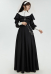 Gothic Halloween Nun Style Dress Retro Black Long Dress with Shawl and Necklace Waist Belt Cosplay Costume