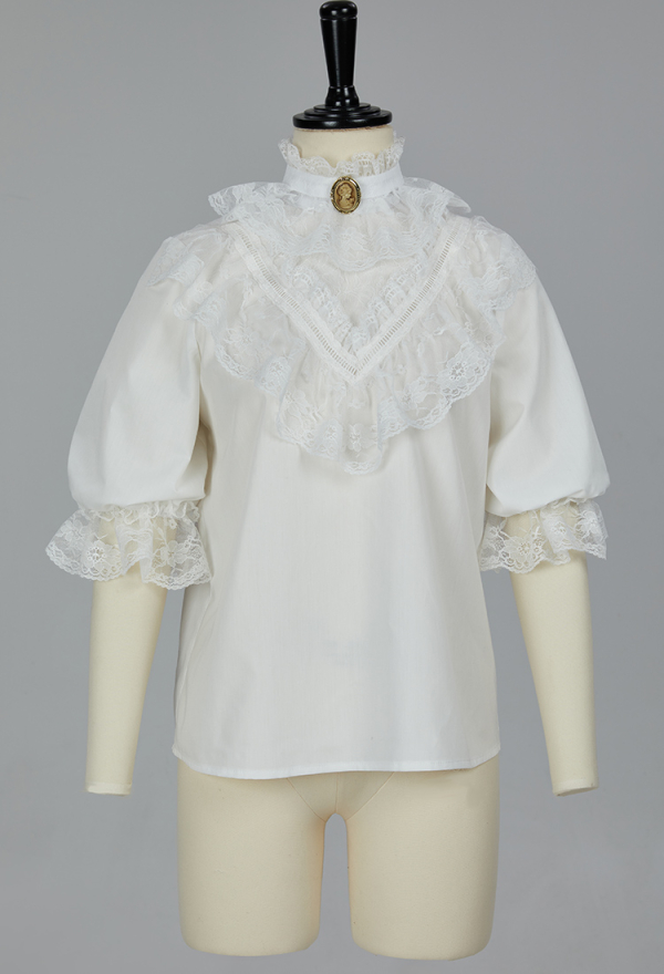 Mujer Traje Blusa Victoriana de Estilo Medieval con Encaje en