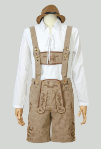 German Oktoberfest Costume Traditional Men Shirt and Pants Set with Straps and Hat