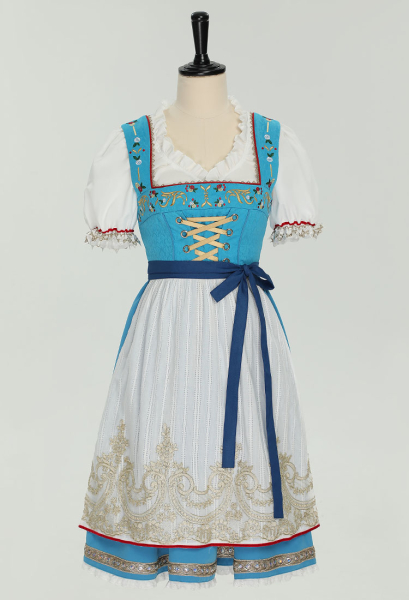 Oktoberfest Costume Blue Embroidery German Dirndl Dress with Top Apron Traditional Style Bavarian Beer Maiden Costume