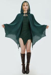 Costume d\'elfe cape à capuche mystérieuse et élégante avec bordure de feuilles