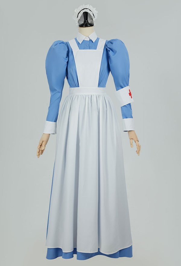 Women Vintage Nurse Costume Uniform Set - Historical Victorian Nurse Top  and Long Skirt with Apron and Hat Cosplay
