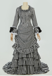 Medieval Renaissance Vintage Victorian Costume Goth Striped Top and Multi-Layered Ruffle Skirt Set