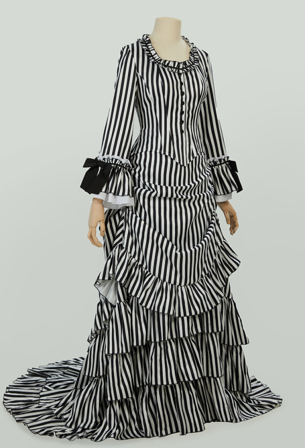 Women Medieval Renaissance Vintage Victorian Costume - Goth Striped Top and  Multi-Layered Ruffle Skirt Set Cosplay | Top Quality Outfits for Sale