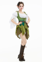 Halloween Elf Style Outfit Set Fairy Waist Skirt and Shirt with Belt and Bag