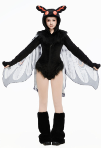 Halloween Mothman Hooded Bodysuit Dark Style Furry Bodysuit with Wings and Collar