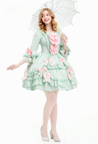 Medieval Pompadour Short Dress Mint Green Rococo Vintage Dress Bow-decorated Dress