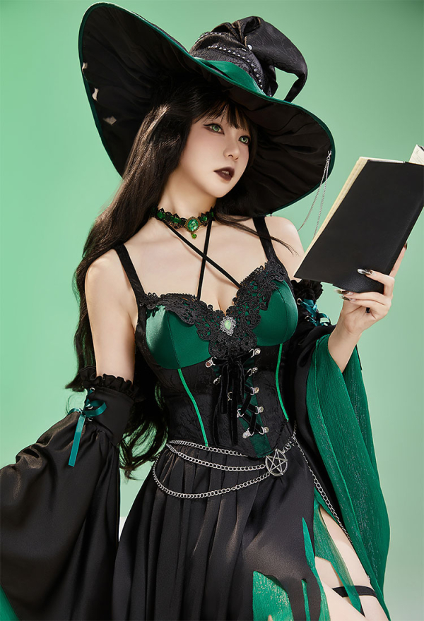 slim fit dress slacks Halloween Gothic Eye Print Mesh Sleeve Mini Dress Green main image 1