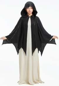 Halloween Bat Shape Hooded Cloak Renaissance Retro Knitted Cape
