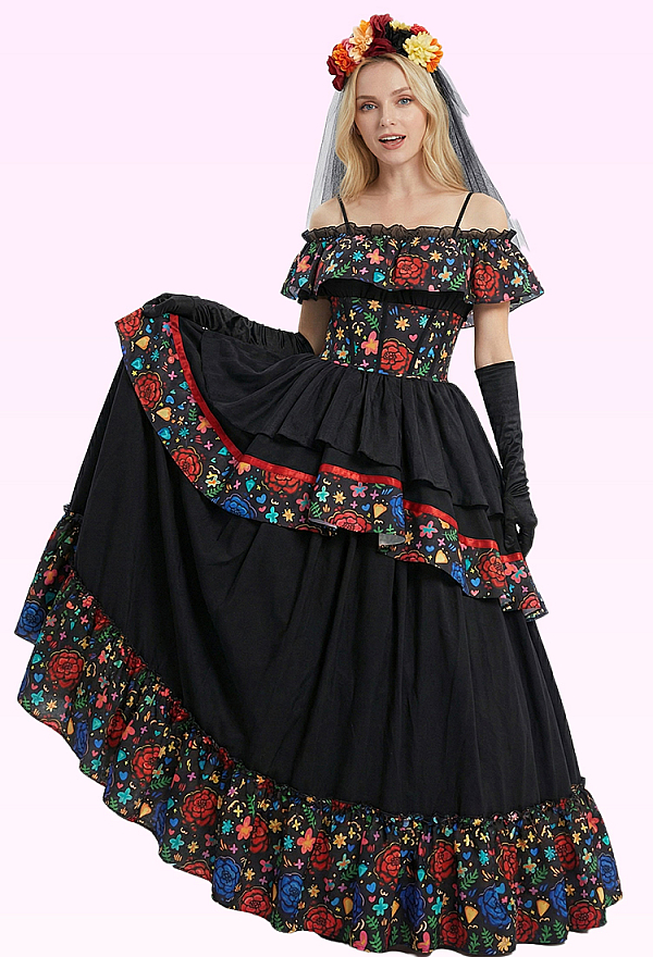 black dress day of the dead The Ultimate Day of the Dead Mexican Culture Sugar Skull Inspired Black  Tutu Dress Pageant Ball Gown Cosplay Halloween Costume Spooky Season