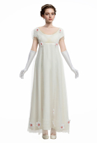 Medieval Renaissance Princess Costume Elegant Empire Maxi Dress High Waistline Dress with Gloves
