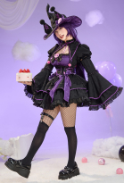 Anime Doll Derivative Halloween Witch Costume Set Gothic Lolita Dress with Cape and Hat