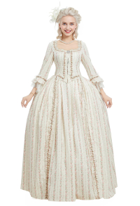 Marie Antoinette Cosplay Costume Floral Suit Rococo Victorian Ball Gown Top and Skirt with Brooch