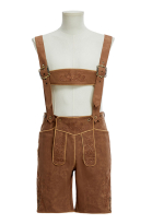 Oktoberfest Costume Vintage Men's Overalls Brown Embroidered Pants with Suspenders