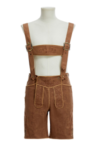 Oktoberfest Costume Vintage Men's Overalls Brown Embroidered Pants with Suspenders
