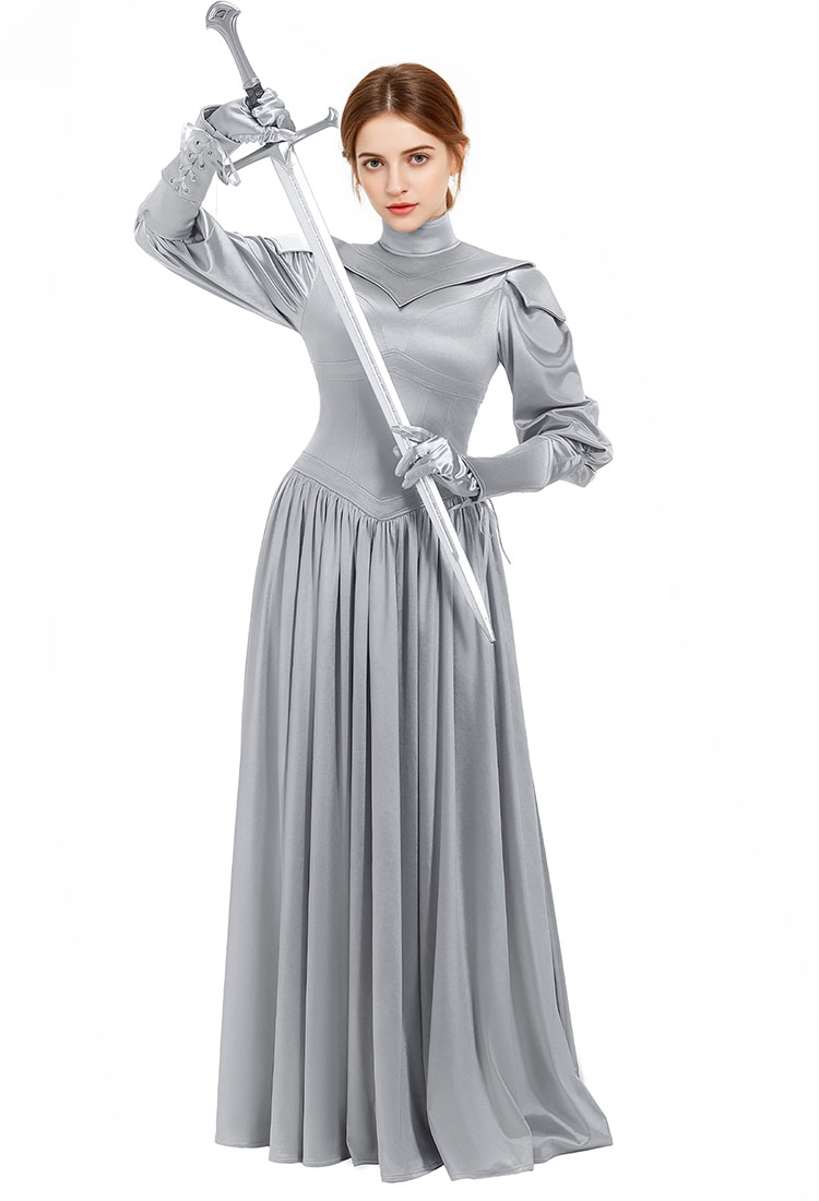 Medieval Elegant Female Warrior Dress Women Knight Maxi Dress with Gloves and Wrist Armor