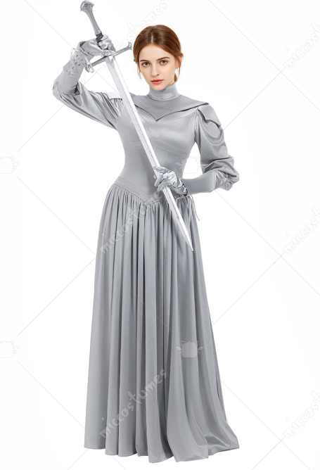 Medieval Elegant Female Warrior Dress Women Knight Maxi Dress with Gloves and Wrist Armor