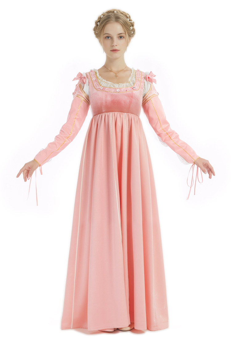 Renaissance-style The Borgias Cosplay Costume Vintage Pink Dress with Lining