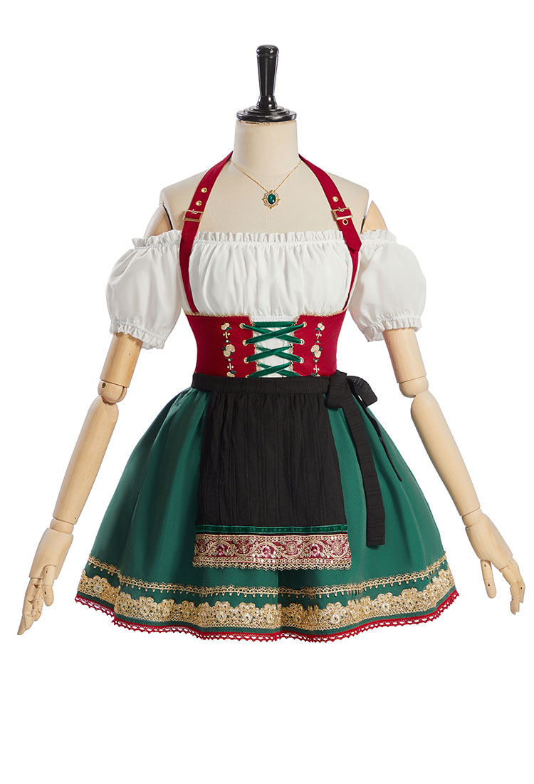 Oktoberfest Outfit German Costume Short Dirndl Dress with Apron