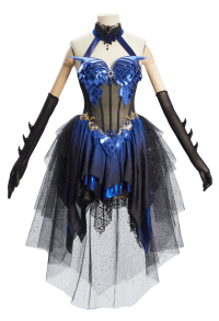 Medieval Fantasy Dragon Elf Dress Dark Gothic Halter Dress with Gloves and Train