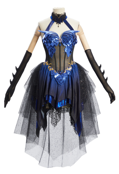 Medieval Fantasy Dragon Elf Dress Dark Gothic Halter Dress with Gloves and Train