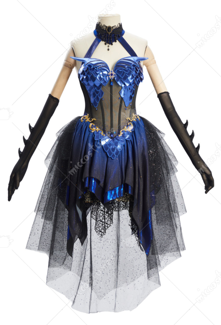 Medieval Fantasy Dragon Elf Dress Dark Gothic Halter Dress with Gloves and Train