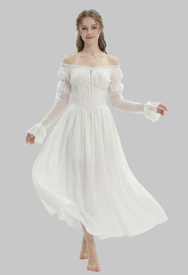 Medieval Retro Underdress Renaissance Court Style Off-shoulder Puff Sleeve Dress
