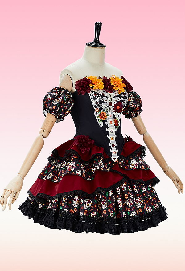 day of the dead corset dress Custom Size white victorian zombie ghost day of the dead steampunk witch  burlesque corset costume dress with top hat and umbrella S-XL  Glamtastik