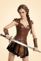 Ancient Roman Female Gladiator Outfit Warrior's Corset Dress with Wristbands and Gauntlets